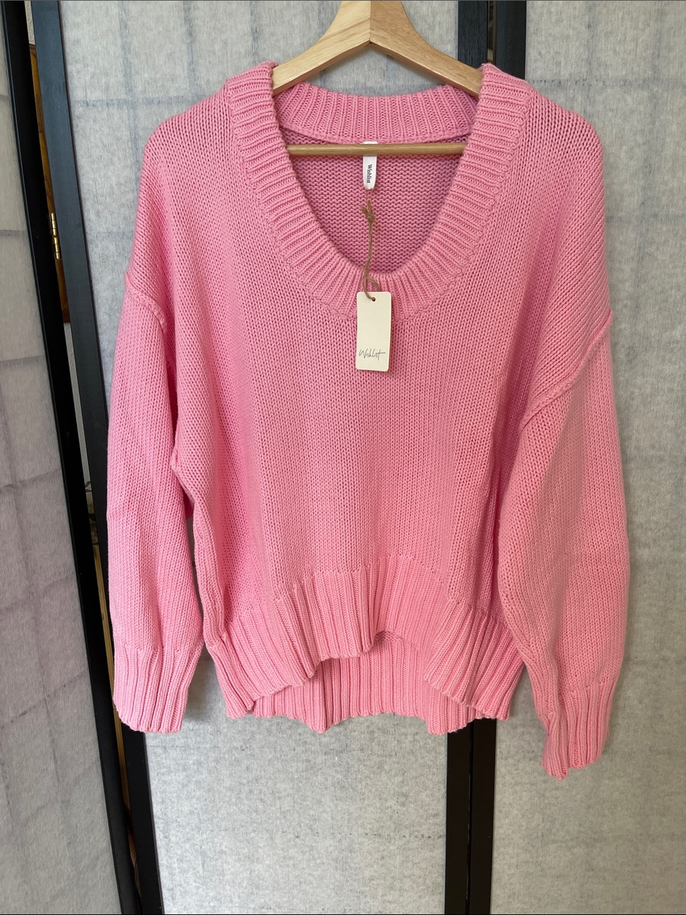 Women's Scoop Neck Knit Sweater - Pink 100% cotton oversized